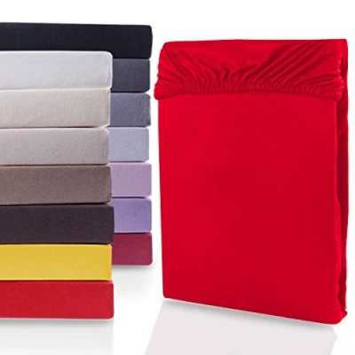 Image of DecoKing Fitted Sheet Small Double 100% Supreme Quality Cotton Jersey Boxspring, Nephrite Collection, 100x200 120x200 cm Red