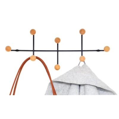 Image of simplywire Wall Mounted Coat Rack 8 Wooden Hooks Black