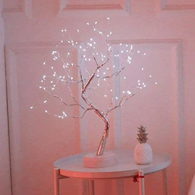 Image of LXcom LED Branch Lights 108 LEDs New Silver Copper Wire Tree Branches Bonsai Table Lighted USB Battery Operated with Touch Switch Decorative Desk Lamp for Home Decor (White)