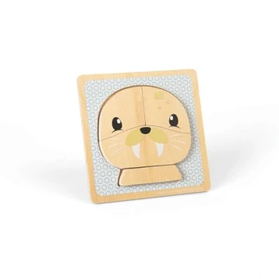 Image of Bigjigs Toys Seal Chunky Puzzle 4 Piece Wooden Animal Jigsaw with Tray, Fun Educational Shape Puzzles, Baby &amp; Toddler Montessori Toy, Sustainably Made Gifts For 10 Month Old +