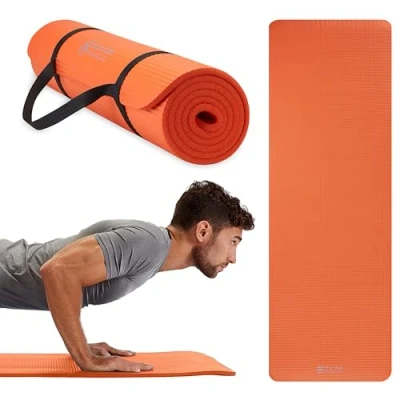 Image of Gaiam Essentials Thick Yoga Mat Fitness &amp; Exercise with Easy Cinch Carrier Strap, Orange, 72&quot;&quot;L X 24&quot;&quot;W 2/5 Inch 10mm