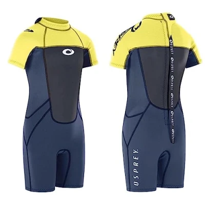 Image of Osprey Origin 3mm Wetsuit, Kids Shortie Summer Boys and Girls Short Sleeve Wetsuit Neoprene, M, Yellow