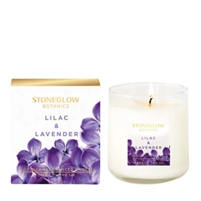 Image of Stoneglow Botanic Lilac &amp; Lavender Boxed Candle 190gms In Glass Tumbler