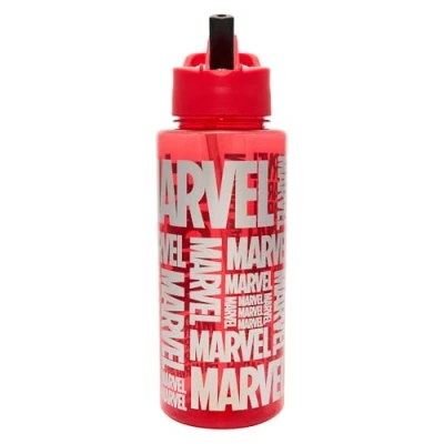 Image of Marvel Logo 1L Kids Water Bottles with Straw by Polar Gear Gifts School Bottle Back to Supplies Boys Dust Cover Spout