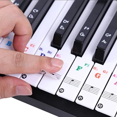 Image of Piano Keyboard Stickers for 37/49/54/61/88 White and Black Keys, Fansjoy Music Electronic Note Kids Beginners, Transparent &amp; Removable