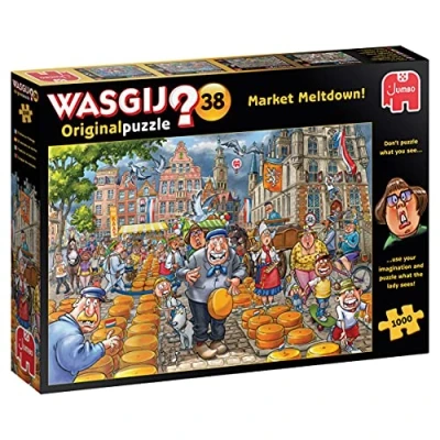 Image of Wasgij Original 38. Market Meltdown 1000 Piece Jigsaw Puzzles for Adults Fun, Challenging &amp; Brainteasing Puzzle Uncover the 100% Recycled Cardboard 1000pcs Jumbo