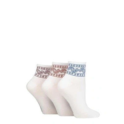 Image of Women&#039;s 3 Pair SOCKSHOP Wildfeet Plain Mid Cut Ribbed Crew Socks White Paisley 4 8