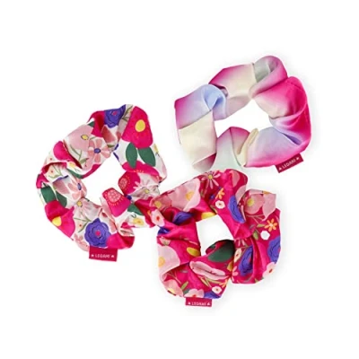 Image of Legami Set of 3 Hair Elastics, Satin Scrunchies, soft, Ø 11.5 cm, Flowers Theme
