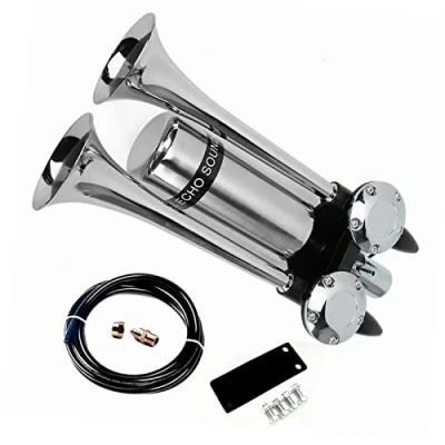 Image of YIYIDA YYDA833 car Horn boat 175DB Ship Prolong the sound Double tube Air Silver Truck super loud Speaker Stainless Steel Tank Suitable for 24V 12V yacht RV