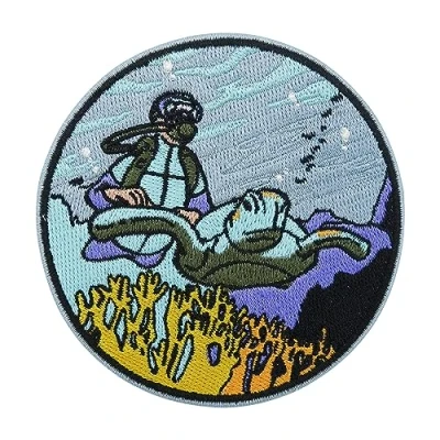 Image of Iron on Patch Turtle Diver Sea Patches, Water Patch, Diving Embroidery Maritime ironable Badges Finally Home