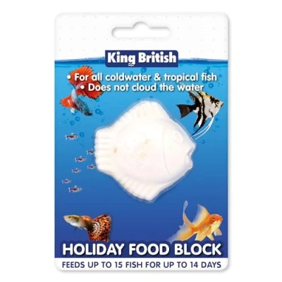 Image of King British Holiday Block Food for Coldwater &amp; Tropical Fish Ideal Leaving your over Holidays Does Not Cloud Water Ingredients Helps keep Healthy Active