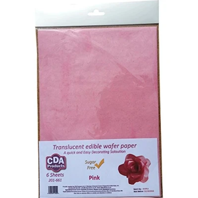 Image of 6 Full Sized A4 Sheets of Quality Translucent Pink Edible Wafer Paper (Rice Paper) Great for Making Flowers or Other Decorations.