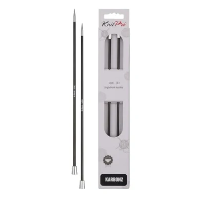 Image of KnitPro 25 cm x 4 mm Karbonz Single Pointed Needles, Black and Silver