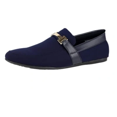 Image of Italian Design Designer Mens Leather Slip On Smart Loafers Shoes Blue