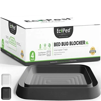 Image of Bed Bug Interceptors 4 Pack Blocker (XL) Interceptor Traps (Black) Extra Large Insect Trap for Legs No Chemicals or Pesticides Monitor, Detector, and Bugs
