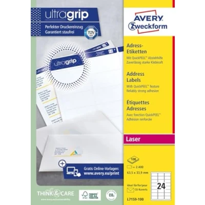 Image of Avery L7159 100 QuickPEEL Address Label 63.5 x33.9 mm (2400Labels)