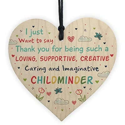 Image of RED OCEAN Thank You Gift For Childminder or Babysitter Handmade Wooden Heart Leaving Pre School Nursery From Child Baby