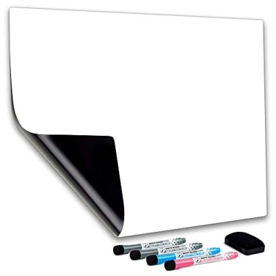 Image of CUHIOY Magnetic Whiteboard Fridge 30 x 20cm A4+ White Board for Home Kitchen Menu Meal Shopping List, Office Dry Erase Daily Weekly Planner, Magnet Notice Memo 4 Marker Pens 1 Eraser