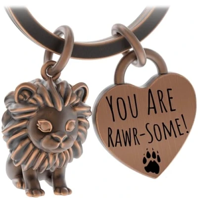 Image of LANOLU Lion Keychain, Lucky Charm Keychain for Partner and Best Friend, Metal Couple Gift Figurine