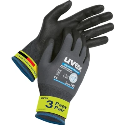 Image of Uvex Safety phynomic Allround 3 pack gloves for garden, workshop and operation, light mounting gloves, moisture repellent protective grey