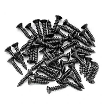 Image of Musiclily Ultra 3x12mm Stainless Steel Pickguard Countersunk Mounting Screws for Fender Strat Tele Style Electric Guitar or Bass, Black (Set of 50)