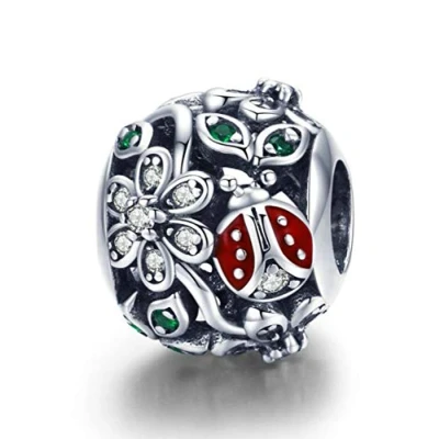 Image of Turtle Charm Bead Original Sterling Silver Charms Sea Tortoise Animal for Pandora Bracelets (Ladybugs and Flowers Charms)