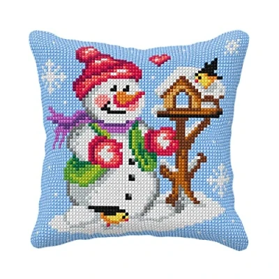 Image of CUSHION Snowman Cross Stitch Kit: Cushion: Large: Orchidea