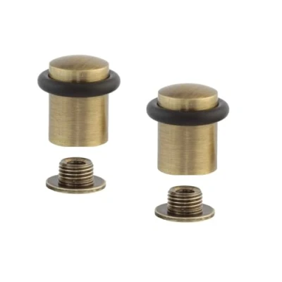 Image of Pack of 2 Door Stops Threaded Base Made Brass Includes Screw + Mounting Plug EVI Herrajes I 10824X352U (Brass Leather Black Rubber, 20x29mm)