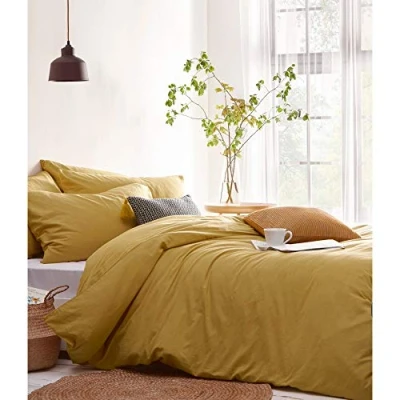 Image of The Linen Yard Stonehouse Duvet Set Ochre Yellow Size Single