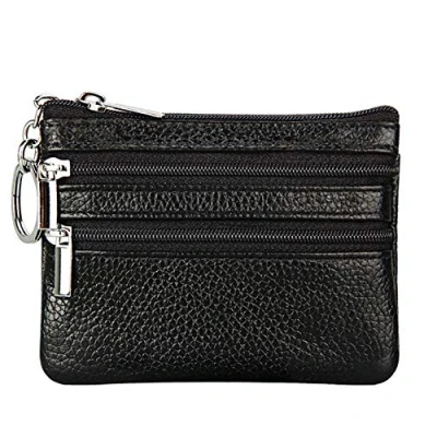 Image of Women&#039;s Genuine Leather Coin Purse Mini Pouch Change Wallet with Keychain,Black
