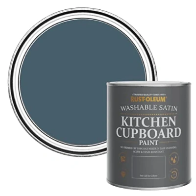 Image of Rust Oleum Blue Scrubbable Kitchen Cupboard Paint in Satin Finish Blueprint 750ml