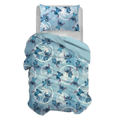 Image of Stitch Single Duvet Cover Set, Cotton, Blue, 155 x 200 cm, Pillowcase 50 80 Disney, 100% Official Product