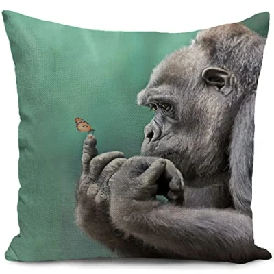 Image of HUASHUZI Gorilla Cushion Cocer Teal Decorations Gifts Ornaments Pillow Cover Home Decor for Livingroom Couch Bed Sofa Throw Case 18&quot;x18&quot;(45x45cm)