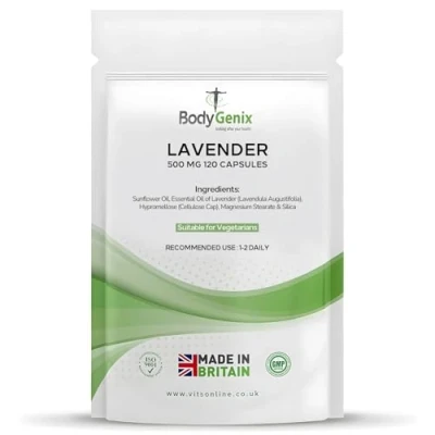 Image of Bodygenix Lavender 500mg Capsules Anti Inflammatory Anxiety Sleep Support Vegan Friendly Natural Supplement 120 4 Month Supply