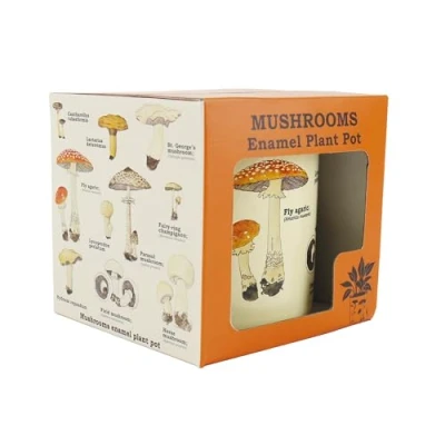 Image of Gift Republic Mushrooms Enamel Plant Pot, Metal, Cream, One Size