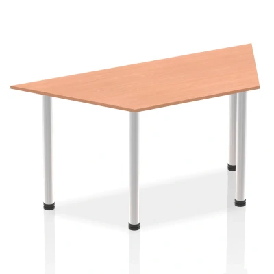 Image of Impulse 1600mm Trapezium Beech Top Brushed Aluminium Post Leg