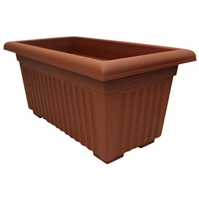 Image of Thumbsup 53cm Long Plastic Terracotta Trough Planter Raised Indoor Plant Pot, Outdoor Flower Bed Windowsill Herb Planter, Balcony Planting Box