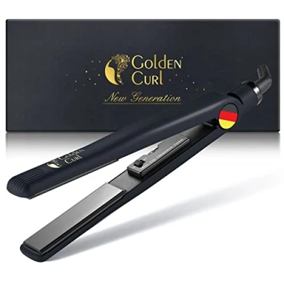 Image of Golden Curl Tourmaline Coated Hair Straightener &amp; Curler in One, Damage Free with Unique Design Temperature Adjustment, Steam Straighteners for 5 Years Warranty (Black)