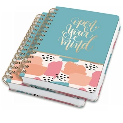 Image of SIGEL JN611 Spiral notebook premium, A5, dotted, hardover, brush marks pattern, pastel/Green/Orange/Pink, 2 Pieces Jolie