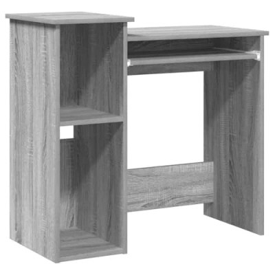 Image of vidaXL engineered wood desk with shelves in grey 84x40x78 cm office study table for living room/bedroom