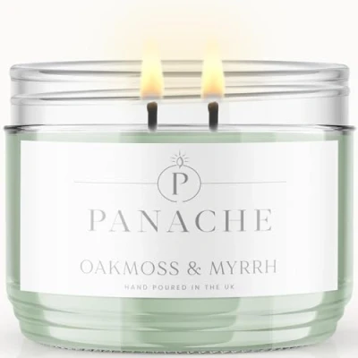 Image of Panache Double Wicked Scented Candles Oakmoss &amp; Myrrh 350 gram Jar Candle Natural Soy Wax 48 Hours Burn Great Gift Set for Women