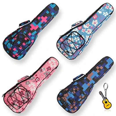 Image of longteam Print Ukulele Case 10mm Sponge Portable Waterproof Ukuleles Bag Cover Uke gig with Accessory Storage Pocket (23 in Concert, Blue Plaid)