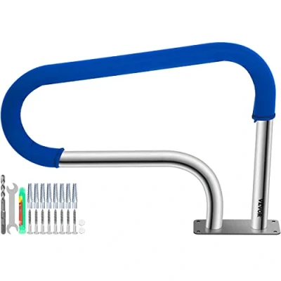 Image of VEVOR Pool Handrail, 32&quot; x 22.5&quot; Swimming Stair Rail, 304 Stainless Steel Hand Rail Rated 375lbs Load Capacity, with Quick Mount Base Plate, and Complete Mounting Accessories
