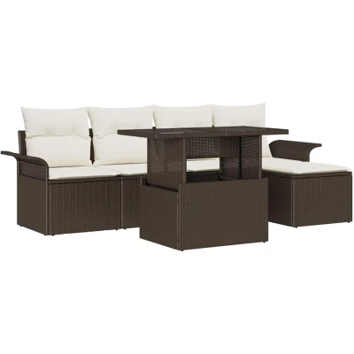 Image of vidaXL 6 Piece Garden Sofa Set with Cushions Brown Poly Rattan