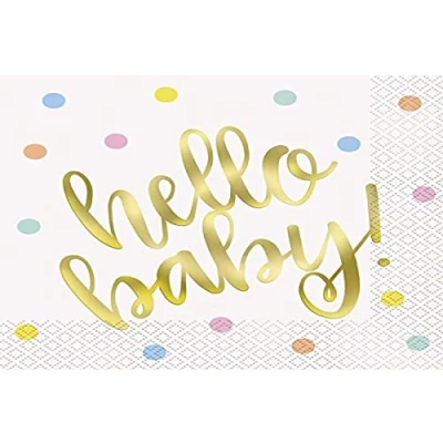 Image of Hello Baby Gold Foil Stamped Shower Luncheon Napkins (16cm) Perfect for Showers, Celebrations &amp; Events 16ct