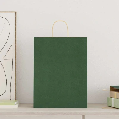 Image of vidaXL Paper Bags 250 pcs with Handles Green 32x12x42 cm