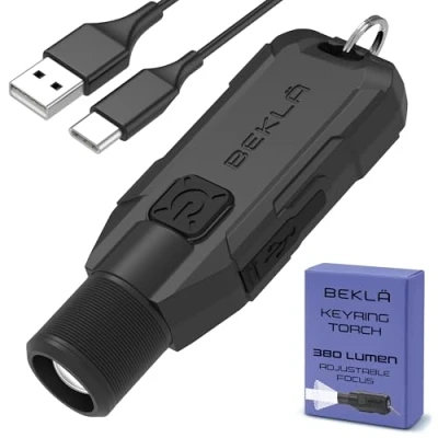 Image of Keyring Torch Zoomable 380 Lumen LED Small Torch, EDC Mini Bright Pocket USB Light. Handbag Flashlight, Key Ring, Flashlight Torch.