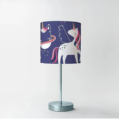 Image of Happy Linen Company Girls Kids Space Unicorn Fantasy Purple Cylinder Drum Table Lamp Shade Light Lampshade 18cm x 21cm