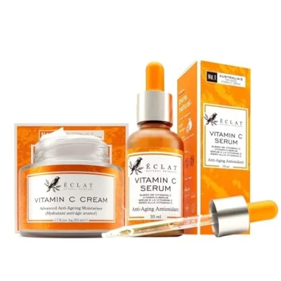 Image of Eclat Vitamin C Serum 30ml + Cream 50ml Set, Anti Aging, Antioxidant, Brightens Complexion, Hydrates Skin and Reduces Fine Lines, Boost Radiance Collagen