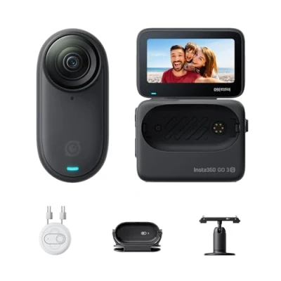 Image of Insta360 GO 3S 128GB 4K Tiny Portable Vlogging Camera, Hands Free POVs, Mount Anywhere, Stabilization, 140 Min Battery Life, 10m Waterproof, AI Editing, Black, For Vlog, Travel